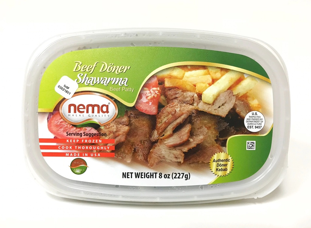 NEMA  SLICED COOKED DONER-SHAWARMA 8 OZ (Box of 12)