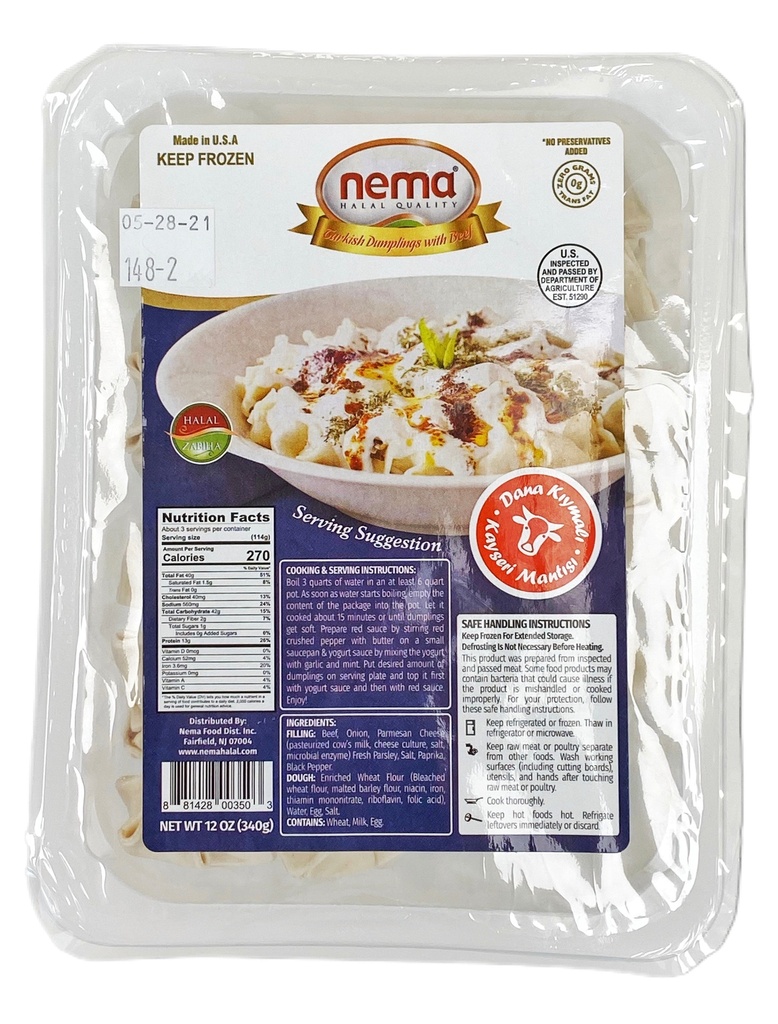 NEMA NEMA MANTI - BEEF DUMPLING 12 OZ (Box of 16)