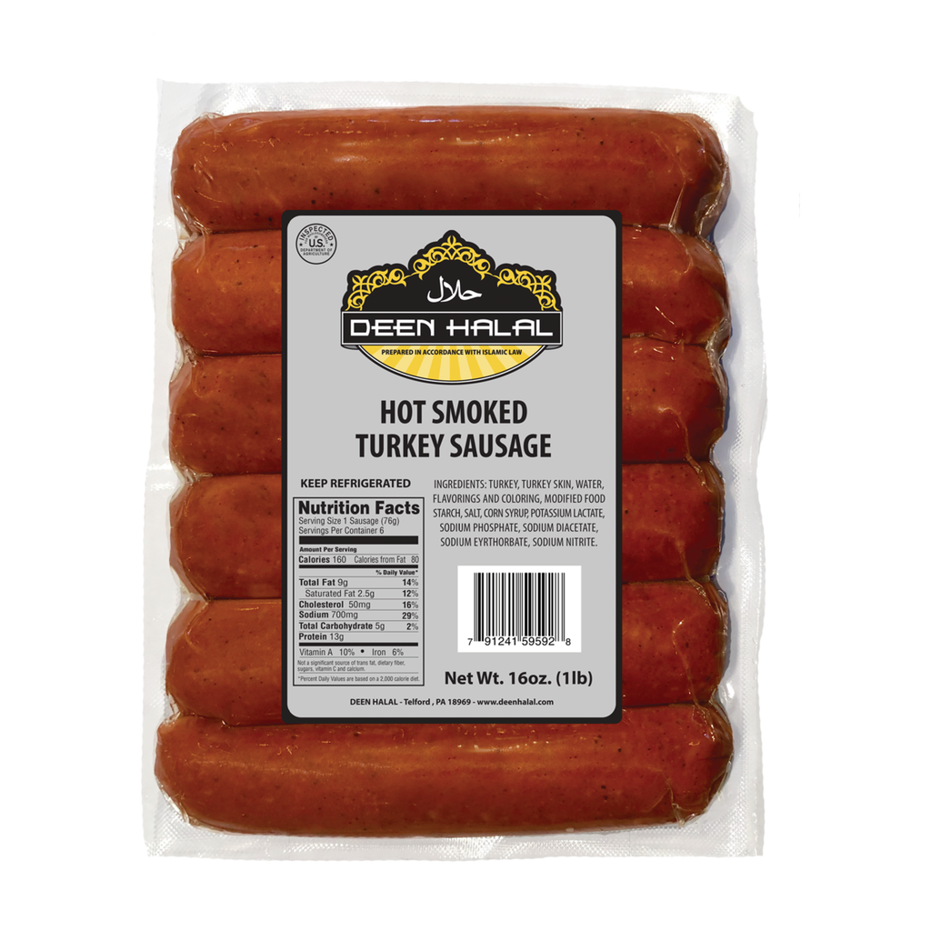 Deen Halal Smoked Turkey Sausage 1#, (Box of 12)