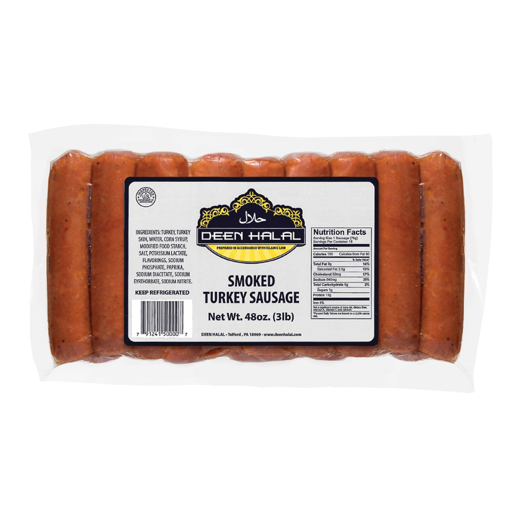 Deen Halal Smoked Turkey Sausage 3#, (Box of 4)