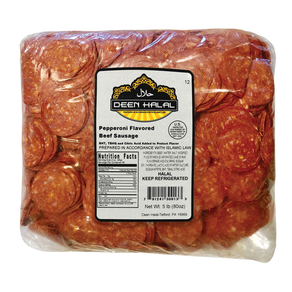 Deen Halal Pepperoni Flavored Beef Sausage 5#, (Box of 2)