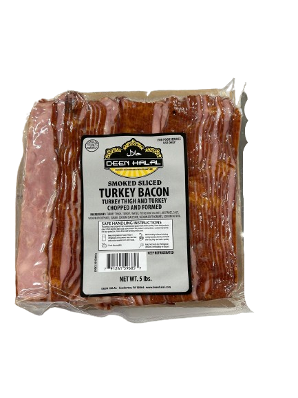 Deen Halal Turkey Bacon Slab sliced  5 #, (Box of 2)