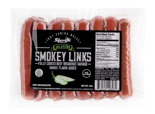 [SD019-SBSMOKEH] SHARIFA BEEF SMOKEY LINKS JALAPENO (Box of 16)