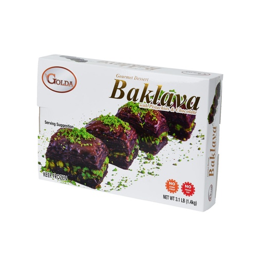 [NA0090] GOLDA CHOCOLATE BAKLAVA WITH PISTACHIOS (1.4 kg) 3.1 LB (Box of 6)